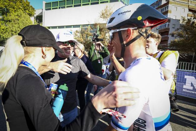 Belgian Thibau Nys celebrates after winning the men s elite race at the cyclocross cycling event in Benidorm, Spain, Sunday 19 January 2025, stage 12 14 in the UCI World Cup competition. DAVIDxPINTENS x110726848x