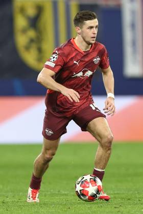 22.01.2025, xtgx, Fussball, UEFA Champions League, RB Leipzig - Sporting Lissabon emspor, v.l. Christoph Baumgartner (Leipzig, 14) am Ball, plays the ball (DFL DFB REGULATIONS PROHIBIT ANY USE OF PHOTOGRAPHS as IMAGE SEQUENCES and or QUASI-VIDEO) Leipzig
