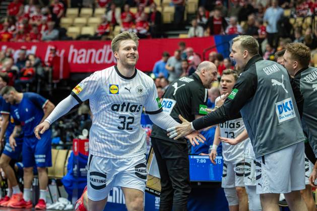 Handball Herning 23.01.2025 IHF Handball World Championship, WM, Weltmeisterschaft Hauptrunde Italien (ITA) - Deutschland (GER) Franz Semper (Deutschland, No.32) Jubel