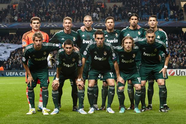 MANCHESTER, UNITED KINGDOM: 21 NOVEMBER 2012 Real Madrid players pose for a team photo prior to the UEFA Champions League Group D soccer match between Manchester City and Real Madrid at the Etihad Stadium, United Kingdom on 21 November 2012. Manchester City FC v Real Madrid FC UCL_2012-2013