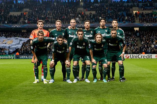 MANCHESTER, UNITED KINGDOM: 21 NOVEMBER 2012 Real Madrid players pose for a team photo prior to the UEFA Champions League Group D soccer match between Manchester City and Real Madrid at the Etihad Stadium, United Kingdom on 21 November 2012. Manchester City FC v Real Madrid FC UCL_2012-2013
