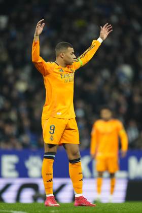 RCD Espanyol de Barcelona v Real Madrid CF - La Liga EA Sports Kylian Mbappe centre-forward of Real Madrid and France reacts during the LaLiga match between RCD Espanyol de Barcelona and Real Madrid CF at RCDE Stadium on February 1, 2025 in Barcelona, Spain. Barcelona Spain  Copyright: xJosexBretonx originalFilename:bretonhernandez-rcdespan250201_npcvW