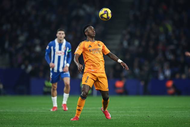 RCD Espanyol de Barcelona v Real Madrid CF - La Liga EA Sports Vinicius Jr of Real Madrid controls the ball during the La Liga EA Sports 2024 25 match between RCD Espanyol and Real Madrid at RCD Stadium in Barcelona, Spain, on February 1, 2025. Cornella Spain  Copyright: xGongorax originalFilename:bonilla-rcdespan250201_np7Dp