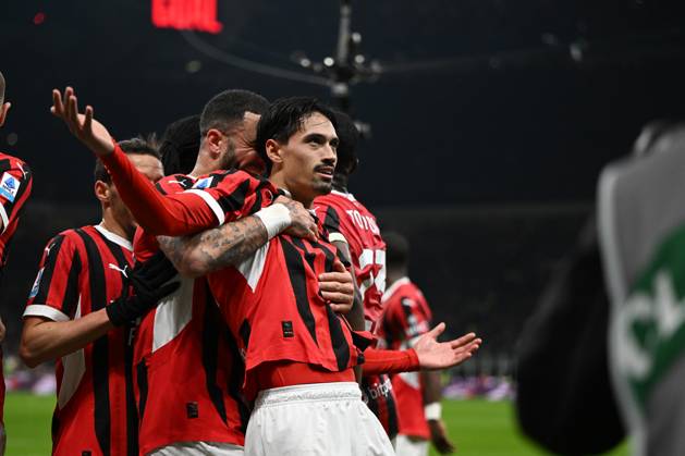 AC Milan vs Inter FC Internazionale Serie A match at Giuseppe Meazza San Siro Stadium Tijjani Reijnders of AC Milan celebrating after a goal during the Italian Serie A football match between AC Milan and FC Inter on February 2, 2025 at Giuseppe Meazza San Siro Siro stadium in Milan, Italy Italy Copyright: TizianoxBallabio