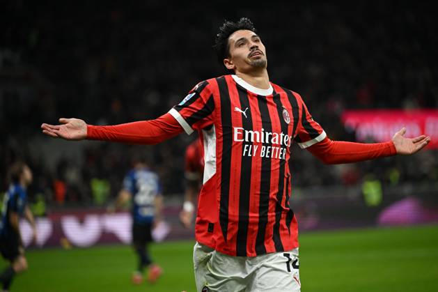 AC Milan vs Inter FC Internazionale Serie A match at Giuseppe Meazza San Siro Stadium Tijjani Reijnders of AC Milan celebrating after a goal during the Italian Serie A football match between AC Milan and FC Inter on February 2, 2025 at Giuseppe Meazza San Siro Siro stadium in Milan, Italy Italy Copyright: TizianoxBallabio
