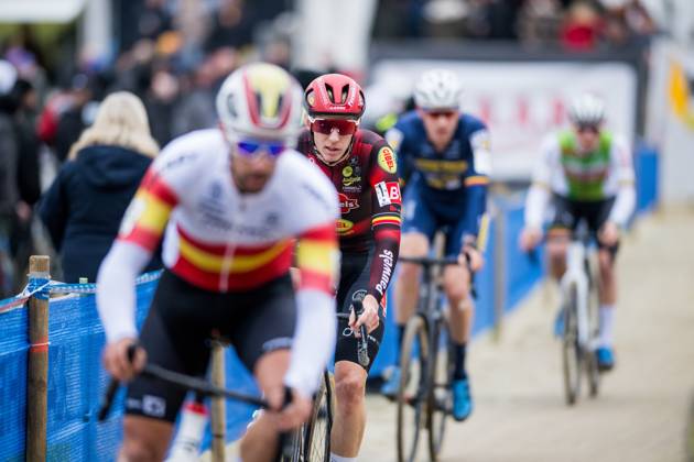 Belgian Michael Vanthourenhout pictured in action during the men s elite race of the Krawatencross cyclocross in Lille, stage 7 (out of 8) in the X2O Trofee Veldrijden competition, Sunday 09 February 2025. JASPERxJACOBS x112093032x