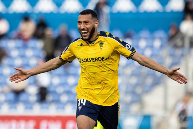 January 30, 2023, Cascais, Portugal: Yanis Begraoui of GD Estoril Praia celebrates after scoring a goal during the Liga Portugal Betclic match between Estoril Praia Futebol SAD and Boavista FC at Estadio Antonio Coimbra da Mota. Final score: Estoril Praia Futebol SAD 2 - 1 Boavista FC Cascais Portugal - ZUMAs197 20230130_aaa_s197_066 Copyright: xDavidxMartinsx