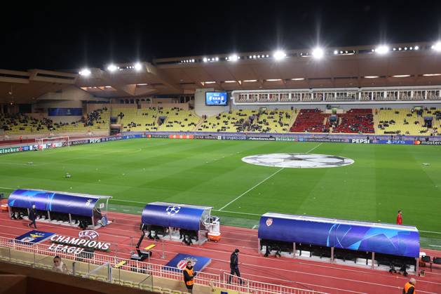 Monaco on February 12, 2025 Uefa Champions League Knockout phase play-offs, 1st leg AS Monaco - SL Benfica, Symbolfoto, Symbolbild: Innenansicht, Stade Louis II, Gegentribüne Copyright: JoaquimxFerreira