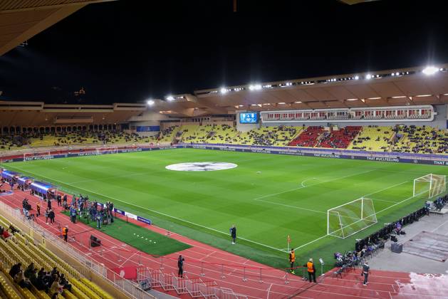Monaco on February 12, 2025 Uefa Champions League Knockout phase play-offs, 1st leg AS Monaco - SL Benfica, Symbolfoto, Symbolbild: Innenansicht, Stade Louis II, Spielfeld Copyright: JoaquimxFerreira