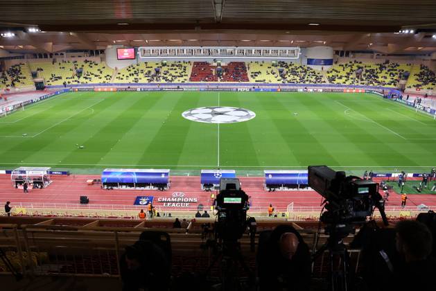 Monaco on February 12, 2025 Uefa Champions League Knockout phase play-offs, 1st leg AS Monaco - SL Benfica, Symbolfoto, Symbolbild: Innenansicht, Stade Louis II, Gegentribüne Copyright: JoaquimxFerreira