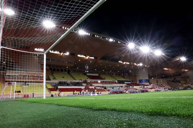 Monaco on February 12, 2025 Uefa Champions League Knockout phase play-offs, 1st leg AS Monaco - SL Benfica, Symbolfoto, Symbolbild: Innenansicht Stade Louis II, aus dem Tor, Fussball Copyright: JoaquimxFerreira
