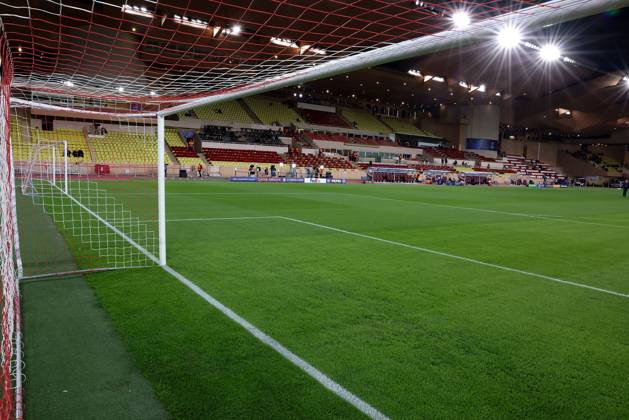Monaco on February 12, 2025 Uefa Champions League Knockout phase play-offs, 1st leg AS Monaco - SL Benfica, Symbolfoto, Symbolbild: Innenansicht Stade Louis II, aus dem Tor, Fussball Copyright: JoaquimxFerreira