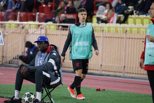 Monaco on February 12, 2025 Uefa Champions League Knockout phase play-offs, 1st leg AS Monaco - SL Benfica, Samuel Dahl (S.L.Benfica) warm-up, Copyright: JoaquimxFerreira