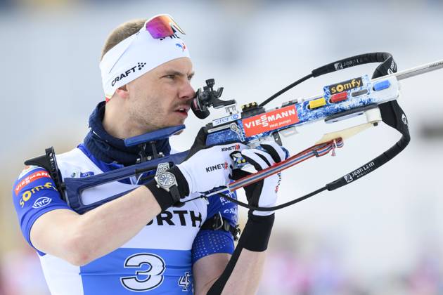 LENZERHEIDE 20250212 Frankrikes Emilien Jacquelin i mixedstafett under skidskytte-VM. Frankrike tog guld. LENZERHEIDE SCHWEIZ x10060x
