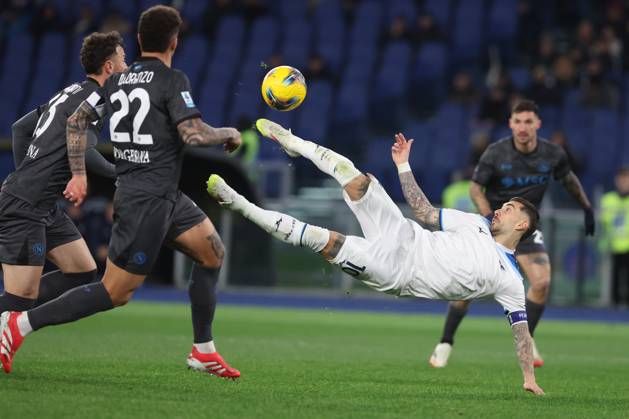 Bilder des Jahres 2025, Sport 02 Februar Sport Themen der Woche KW07 Sport Bilder des Tages February 15, 2025, Rome, Italy: Mattia Zaccagni of Lazio overhead kick during Italian football championship Serie A Enilive 2024-2025 match SS Lazio vs SSC Napoli at Olympic stadium in Rome. Final match result 2-2 Rome Italy - ZUMAs197 20250215_aaa_s197_235 Copyright: xMarcoxIacobuccix