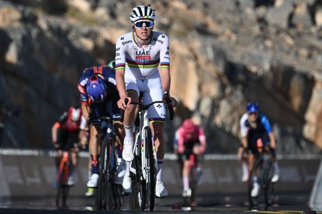 UAE Tour 2025 - Stage 3 JEBEL JAIS, UNITED ARAB EMIRATES - FEBRUARY 19 : Pogacar Tadej (SLO) of UAE Team Emirates in action during Stage 3 of the UAE Tour 2025 cycling race with start in Ras Al Khaimah and finish in Jebel Jais (181km) on February 19, 2025 in Jebel Jais, United Arab Emirates, 19 02 2025 Jebel Jais United Arab Emirates Copyright: xPeterxDexVoechtx