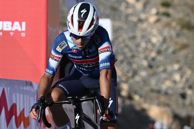 UAE Tour 2025 - Stage 3 JEBEL JAIS, UNITED ARAB EMIRATES - FEBRUARY 19 : Lecerf William Junior (BEL) of Soudal Quick-Step in action during Stage 3 of the UAE Tour 2025 cycling race with start in Ras Al Khaimah and finish in Jebel Jais (181km) on February 19, 2025 in Jebel Jais, United Arab Emirates, 19 02 2025 Jebel Jais United Arab Emirates Copyright: xPeterxDexVoechtx