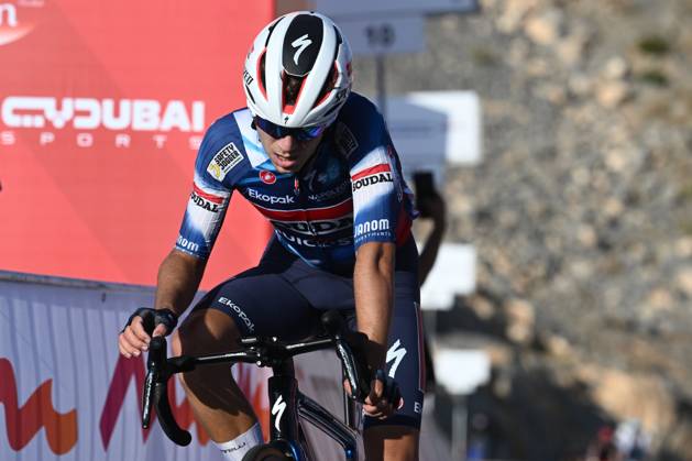 UAE Tour 2025 - Stage 3 JEBEL JAIS, UNITED ARAB EMIRATES - FEBRUARY 19 : Lecerf William Junior (BEL) of Soudal Quick-Step in action during Stage 3 of the UAE Tour 2025 cycling race with start in Ras Al Khaimah and finish in Jebel Jais (181km) on February 19, 2025 in Jebel Jais, United Arab Emirates, 19 02 2025 Jebel Jais United Arab Emirates Copyright: xPeterxDexVoechtx