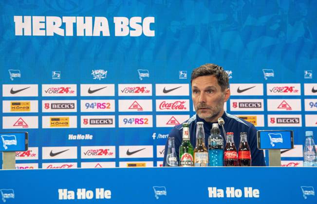 Fussball, Herren, Saison 2024 25, 2. Bundesliga, Hertha BSC, Pressekonferenz zum bevorstehenden Spiel gegen den 1. FC Nürnberg, im Bild: Trainer Stefan Leitl (Hertha BSC), 20.02. 2025, Copyright: xSebastianxRäppold MatthiasxKochx