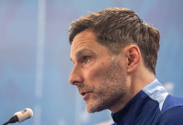 Fussball, Herren, Saison 2024 25, 2. Bundesliga, Hertha BSC, Pressekonferenz zum bevorstehenden Spiel gegen den 1. FC Nürnberg, im Bild: Trainer Stefan Leitl (Hertha BSC), 20.02. 2025, Copyright: xSebastianxRäppold MatthiasxKochx