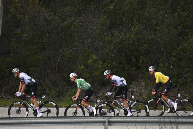 2025 Volta Algarve cycling race - Stage 3 TAVIRA, PORTUGAL - FEBRUARY 21 : Politt Nils (GER) of UAE Team Emirates, Almeida Joao (POR) of UAE Team Emirates, Grosschartner Felix (AUT) of UAE Team Emirates, Christen Jan (SUI) of UAE Team Emirates during stage 3 of the 51th edition of the Volta Algarve cycling race, with start in Vila Real Santo Antonio and finish in Tavira on February 21, 2025 in Tavira, Portugal, 21 02 2025 ( Motordriver Kenny Verfaillie - Tavira Portugal  Copyright: xTomasxSiskx