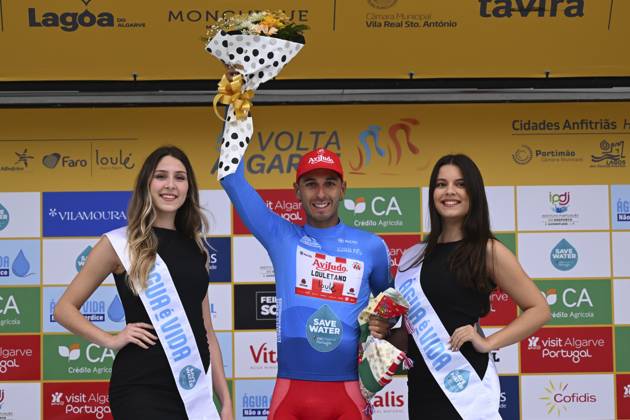 2025 Volta Algarve cycling race - Stage 3 TAVIRA, PORTUGAL - FEBRUARY 21 : Tivani Nicolas (BEL) of Aviludo-Louletano-Loule pictured during the podium ceremony of stage 3 of the 51th edition of the Volta Algarve cycling race, with start in Vila Real Santo Antonio and finish in Tavira on February 21, 2025 in Tavira, Portugal, 21 02 2025 ( Motordriver Kenny Verfaillie - Tavira Portugal Copyright: xTomasxSiskx