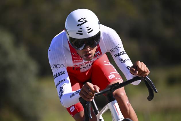2025 Volta Algarve cycling race - Stage 5 MALHAO, PORTUGAL - FEBRUARY 23 : Contte Tomas (BRA) of Aviludo-Louletano-Loule during stage 5, an individual time trial, of the 51th edition of the Volta Algarve cycling race, with start in Salir and finish in Malhao on February 23, 2025 in Malhao, Portugal, 23 02 2025 ( Motordriver Kenny Verfaillie - Malhao Portugal  Copyright: xTomasxSiskx