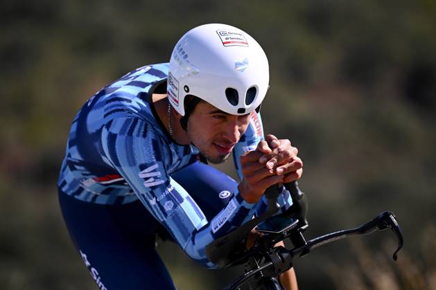 2025 Volta Algarve cycling race - Stage 5 MALHAO, PORTUGAL - FEBRUARY 23 : Bustamante Adrian (ESP) of Gi Group Holding - Simoldes - Udo during stage 5, an individual time trial, of the 51th edition of the Volta Algarve cycling race, with start in Salir and finish in Malhao on February 23, 2025 in Malhao, Portugal, 23 02 2025 ( Motordriver Kenny Verfaillie - Malhao Portugal  Copyright: xTomasxSiskx