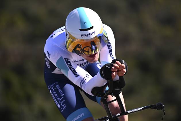 2025 Volta Algarve cycling race - Stage 5 MALHAO, PORTUGAL - FEBRUARY 23 : Bruttomesso Alberto (ITA) of Bahrain Victorious during stage 5, an individual time trial, of the 51th edition of the Volta Algarve cycling race, with start in Salir and finish in Malhao on February 23, 2025 in Malhao, Portugal, 23 02 2025 ( Motordriver Kenny Verfaillie - Malhao Portugal  Copyright: xTomasxSiskx