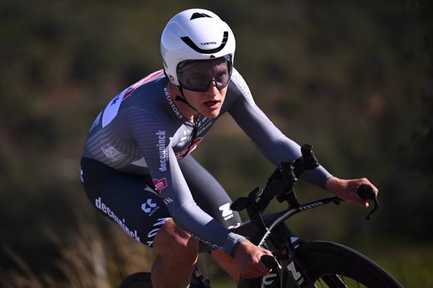 2025 Volta Algarve cycling race - Stage 5 MALHAO, PORTUGAL - FEBRUARY 23 : Glivar Gal (SLO) of Alpecin-Deceuninck during stage 5, an individual time trial, of the 51th edition of the Volta Algarve cycling race, with start in Salir and finish in Malhao on February 23, 2025 in Malhao, Portugal, 23 02 2025 ( Motordriver Kenny Verfaillie - Malhao Portugal Copyright: xTomasxSiskx