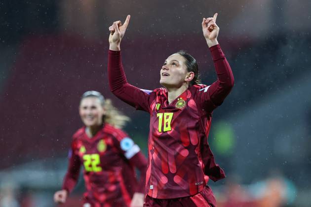 Fußball UEFA Nations League Damen Nationalmannschaft Länderspiel Deutschland - Österreich am 25.02.2025 im Max-Morlock-Stadion in Nürnberg Torjubel Jubel zum 3:1 durch Giovanna Hoffmann ( Deutschland ) DFB regulations prohibit any use of photographs as image sequences and or quasi-video.