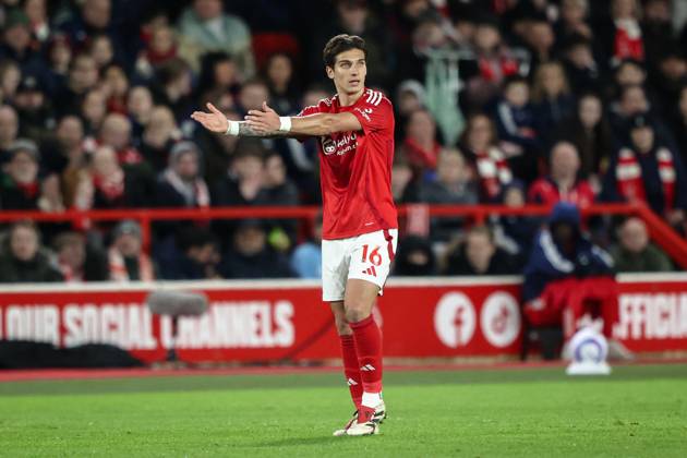 Premier League Nottingham Forest v Arsenal Nicolas Dominguez of Nottingham Forest reacts during the Premier League match Nottingham Forest vs Arsenal at City Ground, Nottingham, United Kingdom, 26th February 2025 (Photo by Alfie Cosgrove News Images) Nottingham City Ground Nottinghamshire United Kingdom Copyright: xAlfiexCosgrove NewsxImagesx
