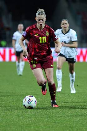 Fußball UEFA Nations League Damen Nationalmannschaft Länderspiel Deutschland - Österreich am 25.02.2025 im Max-Morlock-Stadion in Nürnberg Laura Freigang ( Deutschland ) DFB regulations prohibit any use of photographs as image sequences and or quasi-video.