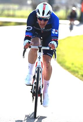Swiss Stefan Kung of Groupama-FDJ pictured in action during the men s one-day cycling race Omloop Het Nieuwsblad (UCI World Tour), 197 km from Gent to Ninove, Saturday 01 March 2025. POOLxLUCxCLAESSEN x113857425x