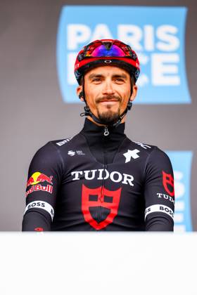 French Julian Alaphilippe of Tudor Pro Cycling Team pictured at the start of the first stage of 83th edition of the Paris-Nice cycling race, from and to Le Perray-en-Yvelines (156,5km), Sunday 09 March 2025. DAVIDxPINTENS x114552437x