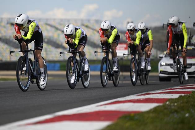 Paris - Nice 2025 - stage 3 NEVERS, FRANCE - MARCH 11 : training team Intermarche - Wanty during stage 3 of the 83th edition of the Paris - Nice cycling race, a team time-trail stage of 28,4km with start on the Circuit Magny-Cours and finish in Nevers on March 11, 2025 in Nevers, France, 11 03 2025 ( Motordriver Kenny Verfaillie - Nevers France  Copyright: xNicoxVereeckenx