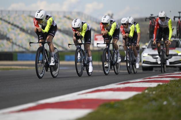 Paris - Nice 2025 - stage 3 NEVERS, FRANCE - MARCH 11 : training team Intermarche - Wanty during stage 3 of the 83th edition of the Paris - Nice cycling race, a team time-trail stage of 28,4km with start on the Circuit Magny-Cours and finish in Nevers on March 11, 2025 in Nevers, France, 11 03 2025 ( Motordriver Kenny Verfaillie - Nevers France  Copyright: xNicoxVereeckenx