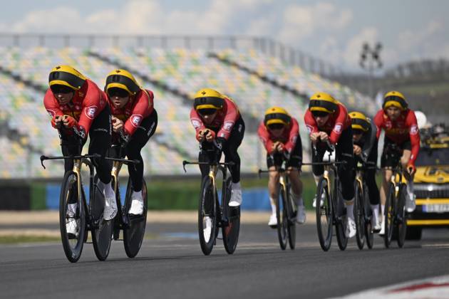 Paris - Nice 2025 - stage 3 NEVERS, FRANCE - MARCH 11 : training team Uno-X during stage 3 of the 83th edition of the Paris - Nice cycling race, a team time-trail stage of 28,4km with start on the Circuit Magny-Cours and finish in Nevers on March 11, 2025 in Nevers, France, 11 03 2025 ( Motordriver Kenny Verfaillie - Nevers France  Copyright: xNicoxVereeckenx