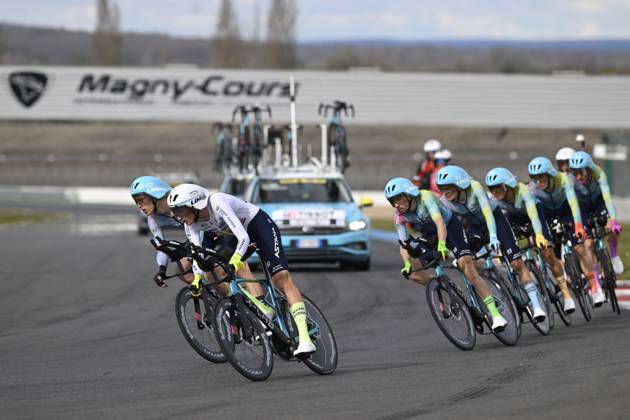 Paris - Nice 2025 - stage 3 NEVERS, FRANCE - MARCH 11 : team XDS Astana during stage 3 of the 83th edition of the Paris - Nice cycling race, a team time-trail stage of 28,4km with start on the Circuit Magny-Cours and finish in Nevers on March 11, 2025 in Nevers, France, 11 03 2025 ( Motordriver Kenny Verfaillie - Nevers France  Copyright: xNicoxVereeckenx