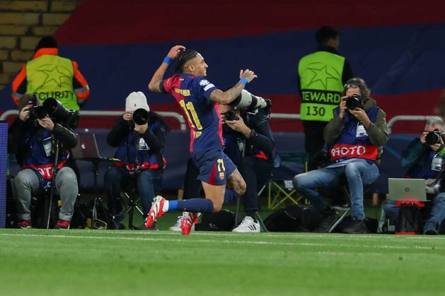 Barcelona 11. March 2025 Uefa Champions League phase 2024 25 Round of 16 FC Barcelona, Barca - S.L.Benfica v.l., Raphinha (FC Barcelona) Torjubel, Goal celebration, celebrate the goal Copyright: JoaquimxFerreira