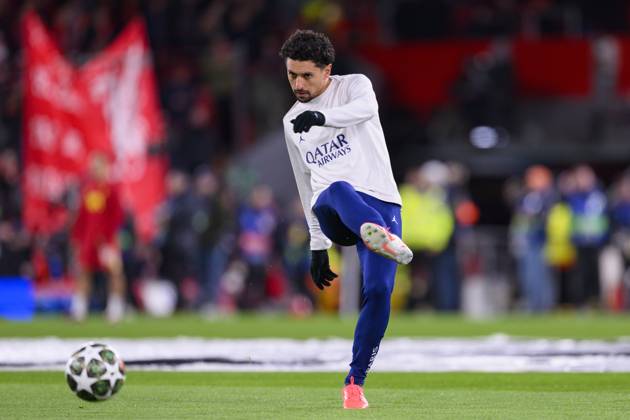 Liverpool FC v Paris Saint-Germain - UEFA Champions League 2024 25 Round of 16 Second Leg LIVERPOOL, ENGLAND - MARCH 11: Marquinhos Correa of Paris Saint Germain warming up prior to the UEFA Champions League 2024 25 Round of 16 Second Leg match between Liverpool FC and Paris Saint-Germain at Anfield on March 11, 2025 in Liverpool, England. LiverpoolUnited Kingdom Copyright: xRichardxCallisx