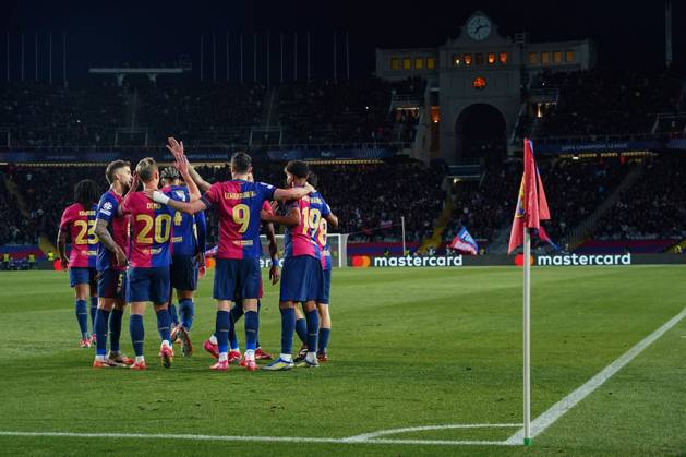 ESP: FC Barcelona, Barca - SL Benfica. UEFA Champions League match. Round of 16 FC Barcelona players celebrating the Lamine Yamal™s goal during the UEFA Champions League match, Round of 16, between FC Barcelona and Benfica played at Lluis Companys Stadium on March 11 2025 in Barcelona Spain. kpng Copyright: xSergioxRuizx xImagox PS_240311_BAR_BEN_1422