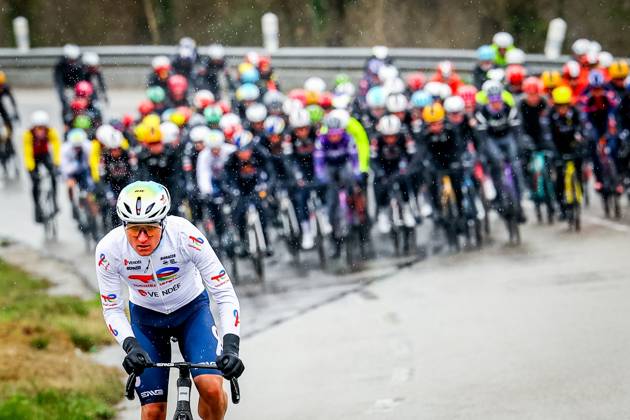 French Thomas Gachignard of TotalEnergies pictured in action during stage six of the 83th edition of the Paris-Nice cycling race, 209,8 km from Saint-Julien-en-Saint-Alban to Berre l Etang, France, Friday 14 March 2025. DAVIDxPINTENS x114929102x