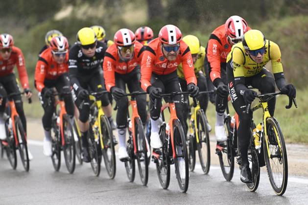 Paris - Nice 2025 - stage 6 BERRE L ETANG, FRANCE - MARCH 14 : Lemmen Bart (NED) of Team Visma Lease A Bike leading the escape pack during stage 6 of the 83th edition of the Paris - Nice cycling race, a stage of 209,8km with start in Saint-Julien-en-Saint-Alban and finish in Berre L Etang on March 14, 2025 in Berre L Etang, France, 14 03 2025 ( Motordriver Kenny Verfaillie - Berre L Etang France Copyright: xNicoxVereeckenx