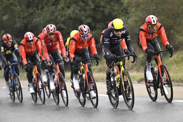 Paris - Nice 2025 - stage 6 BERRE L ETANG, FRANCE - MARCH 14 : Hagenes Per Strand (NOR) of Team Visma Lease A Bike and Foss Tobias (NOR) of Ineos Grenadiers leading the escape pack during stage 6 of the 83th edition of the Paris - Nice cycling race, a stage of 209,8km with start in Saint-Julien-en-Saint-Alban and finish in Berre L Etang on March 14, 2025 in Berre L Etang, France, 14 03 2025 ( Motordriver Kenny Verfaillie - Berre L Etang France Copyright: xNicoxVereeckenx