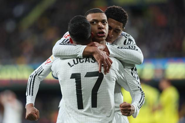 March 15, 2025, Villarreal, Castellon, SPAIN: Kylian Mbappe of Real Madrid celebrates a goal during the Spanish league, LaLiga EA Sports, football match played between Villarreal CF and Real Madrid CF at La Ceramica stadium on March 15, 2025, in Villarreal, Spain. Villarreal SPAIN - ZUMAa181 20250315_zaa_a181_065 Copyright: xIrinaxR.xHipolitox