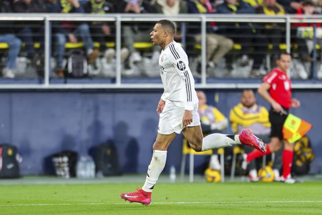 March 15, 2025, Villarreal, Castellon, SPAIN: Kylian Mbappe of Real Madrid celebrates a goal during the Spanish league, LaLiga EA Sports, football match played between Villarreal CF and Real Madrid CF at La Ceramica stadium on March 15, 2025, in Villarreal, Spain. Villarreal SPAIN - ZUMAa181 20250315_zaa_a181_075 Copyright: xIvanxTerronx
