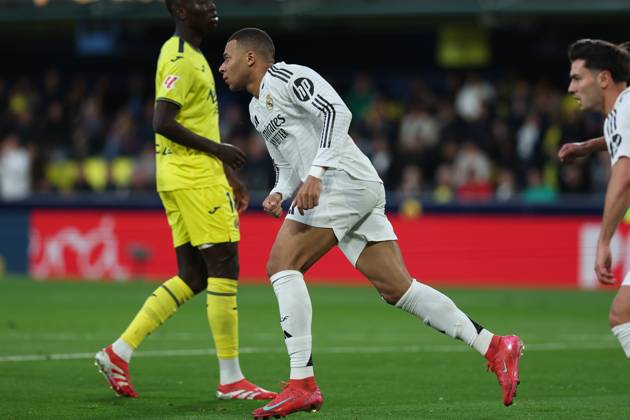 March 15, 2025, Villarreal, Castellon, SPAIN: Kylian Mbappe of Real Madrid celebrates a goal during the Spanish league, LaLiga EA Sports, football match played between Villarreal CF and Real Madrid CF at La Ceramica stadium on March 15, 2025, in Villarreal, Spain. Villarreal SPAIN - ZUMAa181 20250315_zaa_a181_078 Copyright: xIrinaxR.xHipolitox