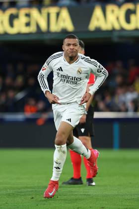 March 15, 2025, Villarreal, Castellon, SPAIN: Kylian Mbappe of Real Madrid celebrates a goal during the Spanish league, LaLiga EA Sports, football match played between Villarreal CF and Real Madrid CF at La Ceramica stadium on March 15, 2025, in Villarreal, Spain. Villarreal SPAIN - ZUMAa181 20250315_zaa_a181_103 Copyright: xIrinaxR.xHipolitox