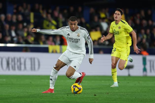 March 15, 2025, Villarreal, Castellon, SPAIN: Kylian Mbappe of Real Madrid in action during the Spanish league, LaLiga EA Sports, football match played between Villarreal CF and Real Madrid CF at La Ceramica stadium on March 15, 2025, in Villarreal, Spain. Villarreal SPAIN - ZUMAa181 20250315_zaa_a181_132 Copyright: xIrinaxR.xHipolitox